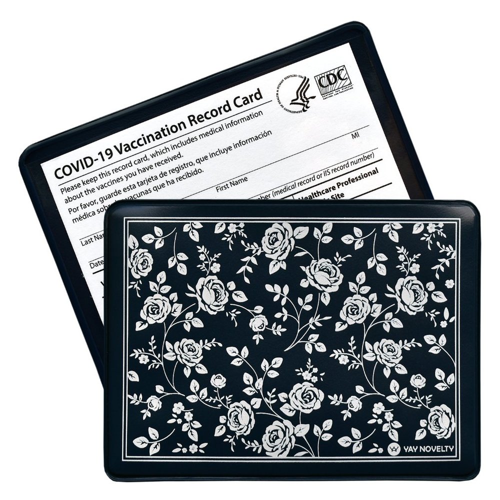 Vaccination Card Protector-Vintage Rose Navy Case